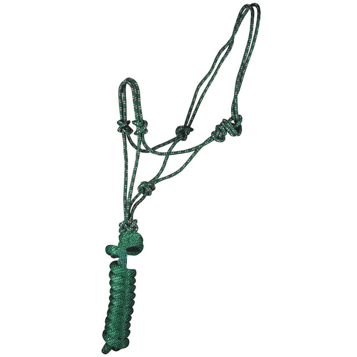Jeffers Poly Braided Rope Horse Halter with Lead - 121R9 - Hunter/Tan - SIngle - 13