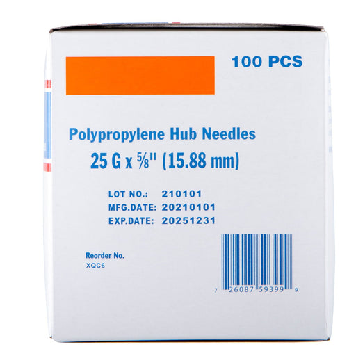 Jeffers Poly Hub Hypodermic Needles for Veterinary Use, Box of 100 - XQC6 - 25ga x 5/8" - 7