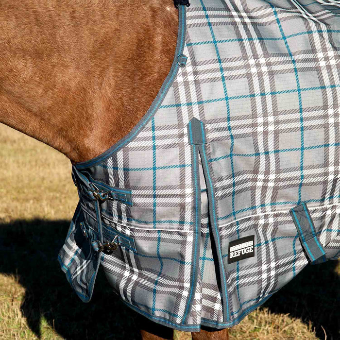 Jeffers Poplar Head Refuge 1200 Denier Turnout Sheet, 0 Gram, Hamilton Blue & Slate Plaid - Jeffers - Horse Supplies > Horse Blankets & Sheets