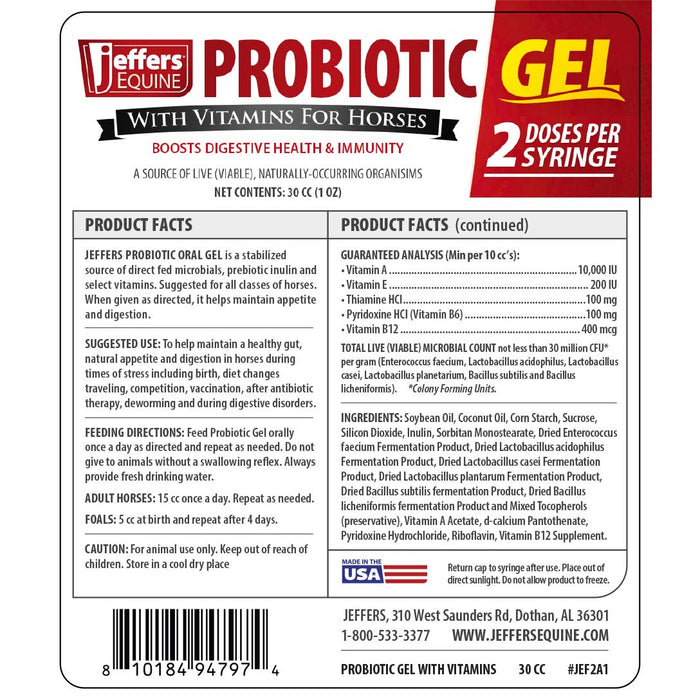 Jeffers Probiotic Gel for Horses, 2 Dose Syringe - JEF2A1 - 30 cc - 1 - 7
