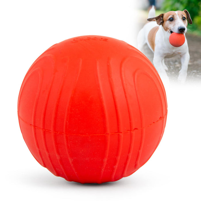 Jeffers Red Bouncing Ball with Waves Natural Rubber Dental Dog Chew Toy for Energetic Play - I7Q3 - Red - Medium - 1 - 1