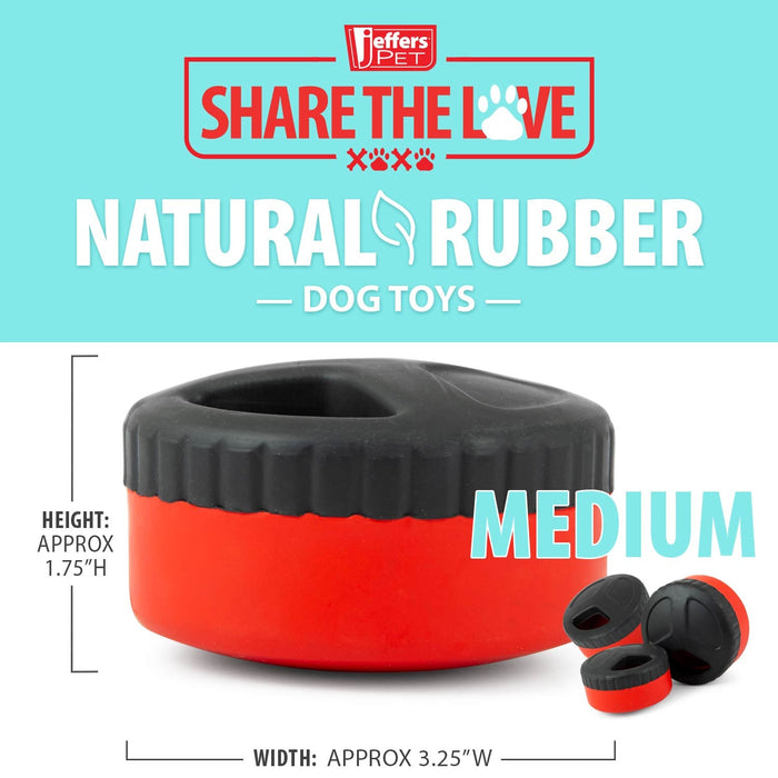 Jeffers Red Hockey Puck Natural Rubber Treat Dispensing Dental Dog Chew Toy - I7QM - Red - Small - 1 - 12