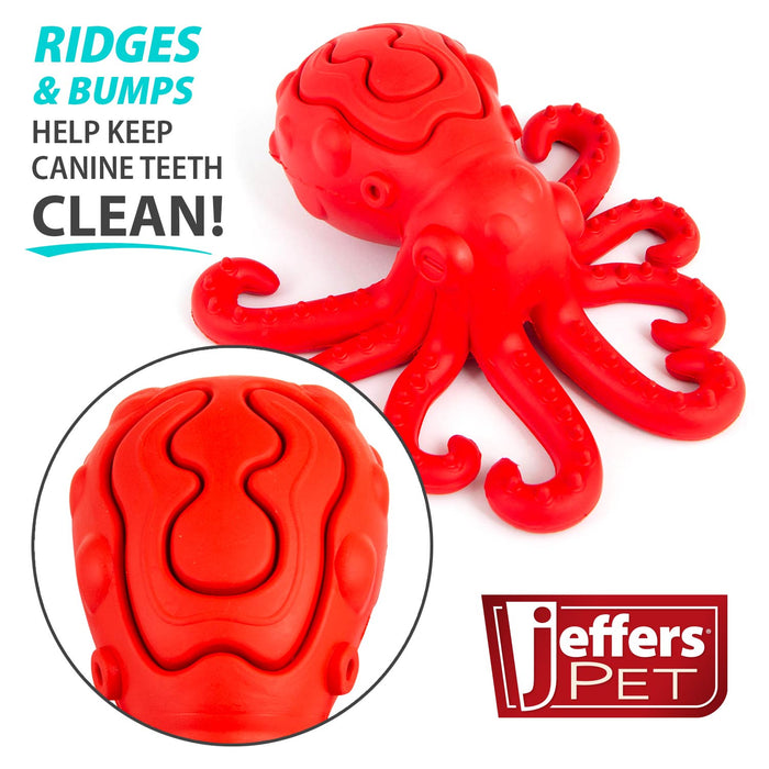 Jeffers Red Octopus Natural Rubber Treat Dispensing Dental Dog Chew Toy - I7QY - Red - Medium - 1 - 5