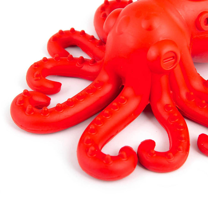Jeffers Red Octopus Natural Rubber Treat Dispensing Dental Dog Chew Toy - I7QY - Red - Medium - 1 - 12