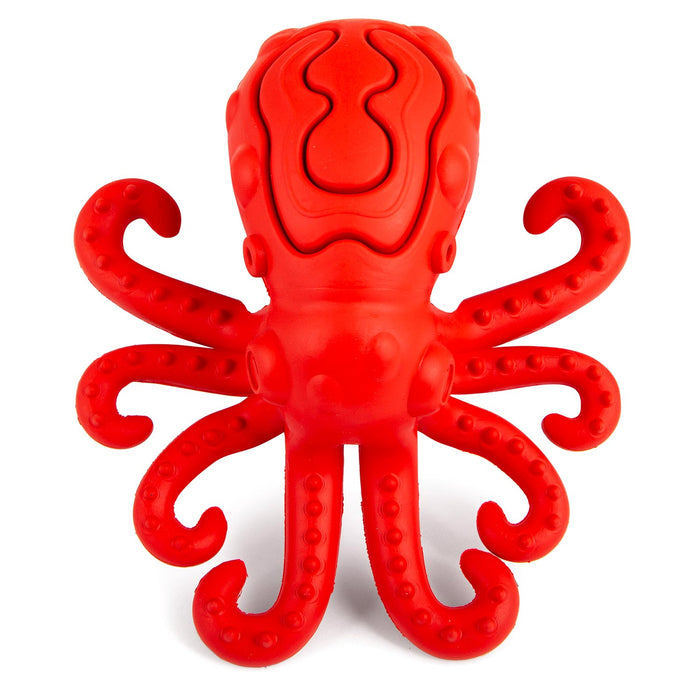 Jeffers Red Octopus Natural Rubber Treat Dispensing Dental Dog Chew Toy - I7QY - Red - Medium - 1 - 9