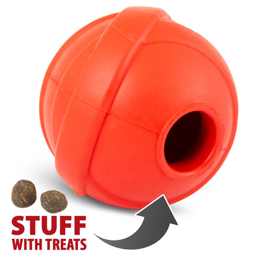 Jeffers Red Orbits Ball Natural Rubber Dental Treat Dispensing Dog Chew Toy - I7Q2 - Red - Medium - 1 - 1
