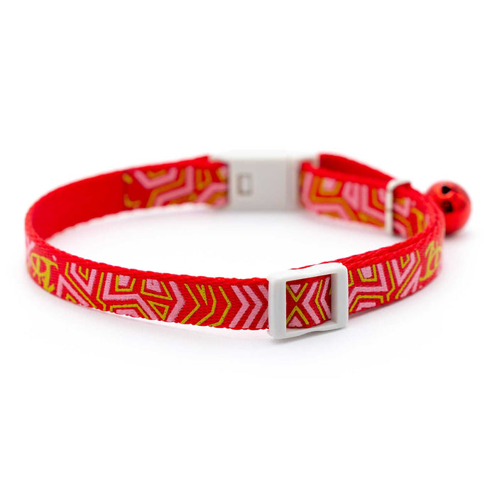Jeffers Reflective Nylon Safety Collar with Bell for Cats - ID3V - Geometrical Splash - Red - 4