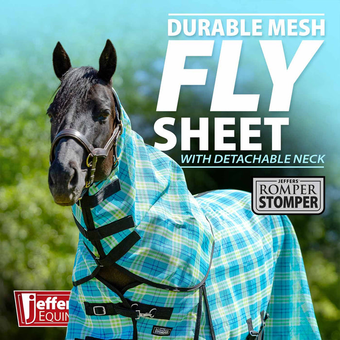 Jeffers Romper Stomper Durable Mesh Fly Sheet with Detachable Neck - JEFZX2 - Turquoise/Lime Plaid - 66" - 1 - 2