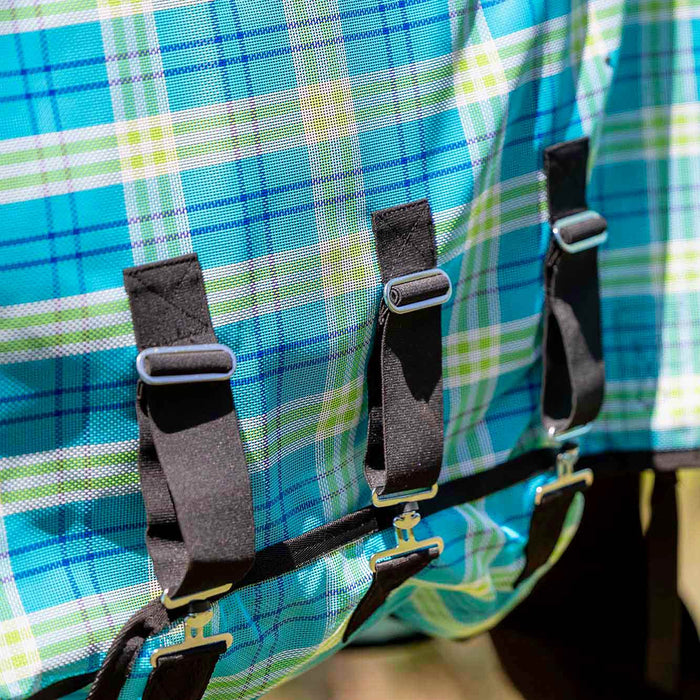 Jeffers Romper Stomper Durable Mesh Fly Sheet with Detachable Neck - JEFZX2 - Turquoise/Lime Plaid - 66" - 1 - 3