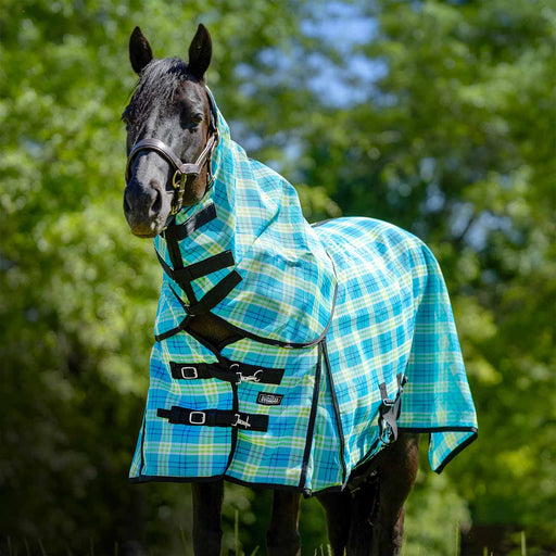 Jeffers Romper Stomper Durable Mesh Fly Sheet with Detachable Neck - JEFZX2 - Turquoise/Lime Plaid - 66" - 1 - 1