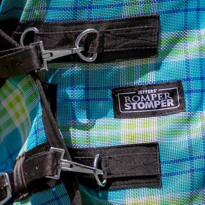 Jeffers Romper Stomper Durable Mesh Fly Sheet with Detachable Neck - JEFZX2 - Turquoise/Lime Plaid - 66" - 1 - 4