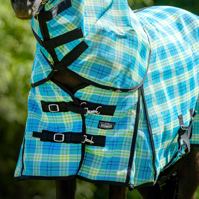 Jeffers Romper Stomper Durable Mesh Fly Sheet with Detachable Neck - JEFZX2 - Turquoise/Lime Plaid - 66" - 1 - 5