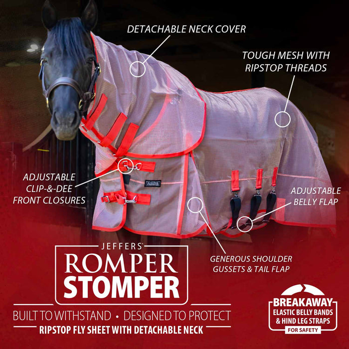 Jeffers Romper Stomper Ripstop Fly Sheet with Detachable Neck, Grey & Red - JEFZWJ - Grey/Red - 66" - 1 - 3