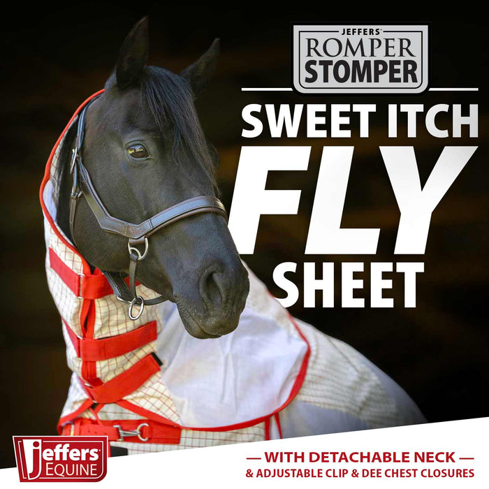 Jeffers Romper Stomper Sweet Itch Fly Sheet with Detachable Neck - JEFZXK - 66" - White/ Red - 1 - 2