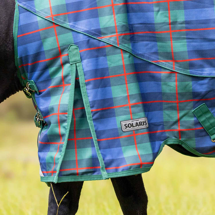 Jeffers Solaris 1200D Extended Neck Horse Turnout Blanket, 240g Fill - JEFCPC - PreSale Navy & Hunter Plaid - 66" - 4