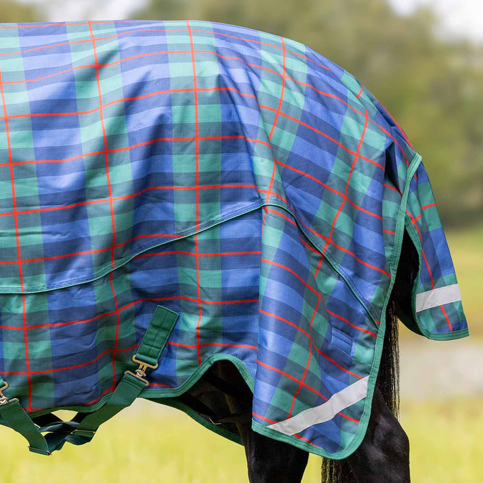 Jeffers Solaris 1200D Extended Neck Horse Turnout Blanket, 240g Fill - JEFCPC - PreSale Navy & Hunter Plaid - 66" - 5