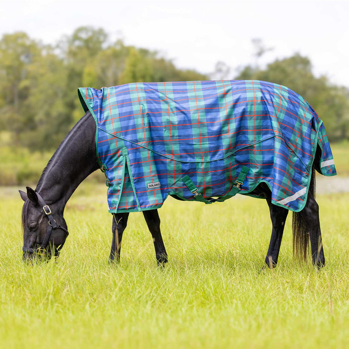 Jeffers Solaris 1200D Extended Neck Horse Turnout Blanket, 360 Gram - JEFCP4 - PreSale Navy & Hunter Plaid - 66" - 1