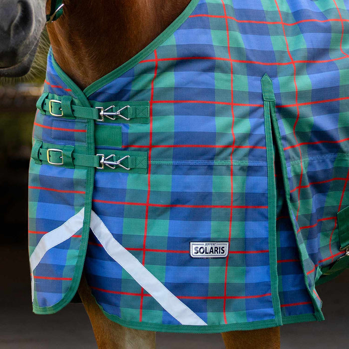 Jeffers Solaris Draft Turnout Blanket – 1200D, 360g Heavy Weight, Standard Neck - JEFCPM - PreSale Navy & Hunter Plaid - 87" - 3