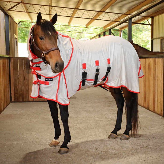 Jeffers Solaris Horse Fly Sheet with Detachable Neck, Grey & Red - JEF2PD - Grey & Red - 66" - 1