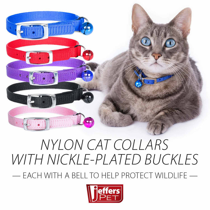 Jeffers Solid Adjustable Nylon Cat Collars - IDCQ - 10"L - Blue - 4