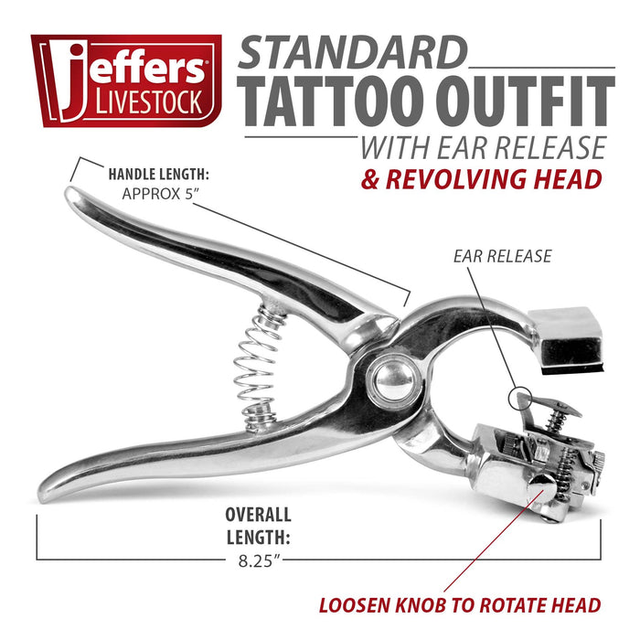 Jeffers Standard Tattoo Outfit with Roll - On Ink for Cattle & Livestock - JIRA-KIT - Ear Release with Revolving Head - 4