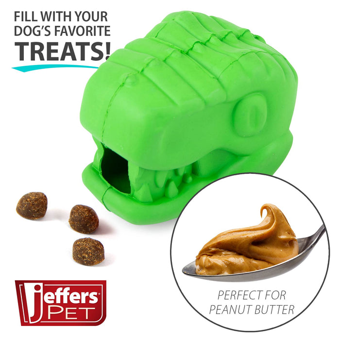 Jeffers T - Rex Natural Rubber Treat Dispensing Dental Dog Chew Toy for Medium Chewers with Vanilla Scent - I7Q5 - Small - Green - 1 - 5