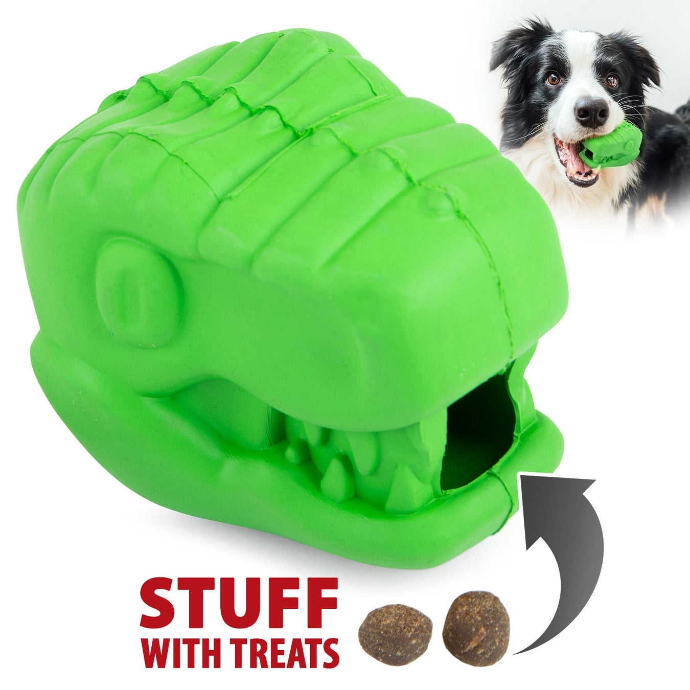 Jeffers T - Rex Natural Rubber Treat Dispensing Dental Dog Chew Toy for Medium Chewers with Vanilla Scent - I7Q5 - Small - Green - 1 - 1