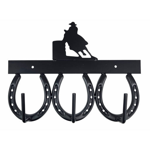 Jeffers Three Horseshoe Tack Rack, 3 Hook Bridle & Halter Holder - IA9M - Barrel Racer - Black - Each - 1