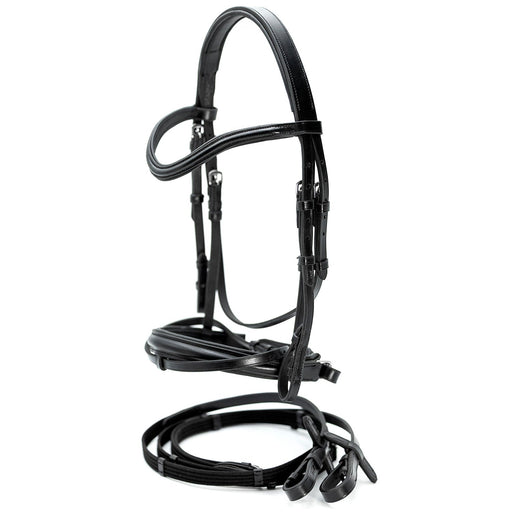 Jeffers Uniquely English "Aachen" Leather Dressage Bridle with Reins for Horses - JEF14F - Black - Cob - 1 - 1