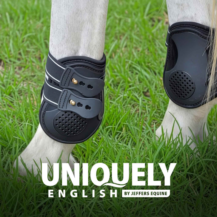 Jeffers Uniquely English Fetlock Boots for Horses, 2 - Pack - IAQP - Medium - Black - 2 pk - 19