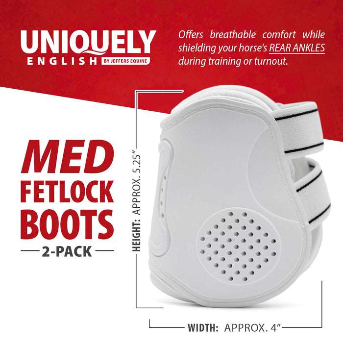 Jeffers Uniquely English Fetlock Boots for Horses, 2 - Pack - IAQT - Medium - White - 2 pk - 3