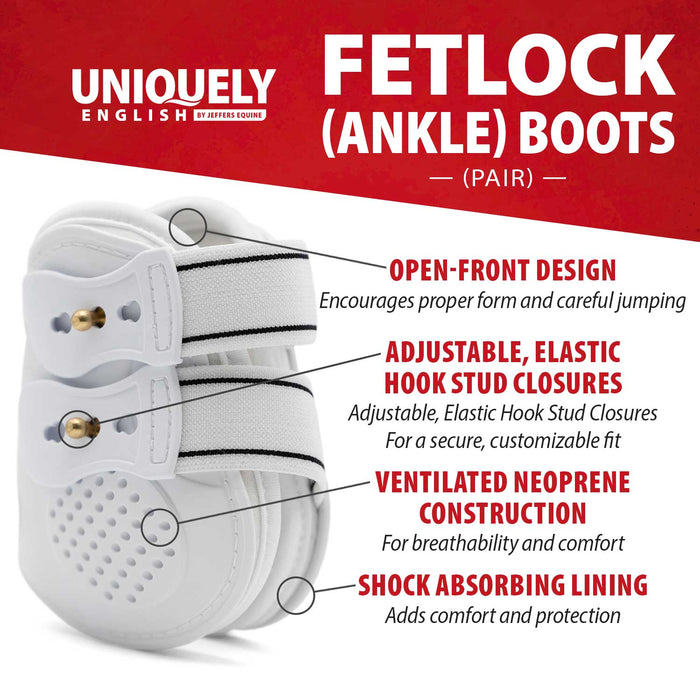 Jeffers Uniquely English Fetlock Boots for Horses, 2 - Pack - IAQT - Medium - White - 2 pk - 2