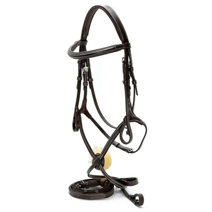Jeffers Uniquely English Hickstead Figure - 8 Bridle with Web Reins for Horses - JEF01B - Havana - Cob - 1 - 1