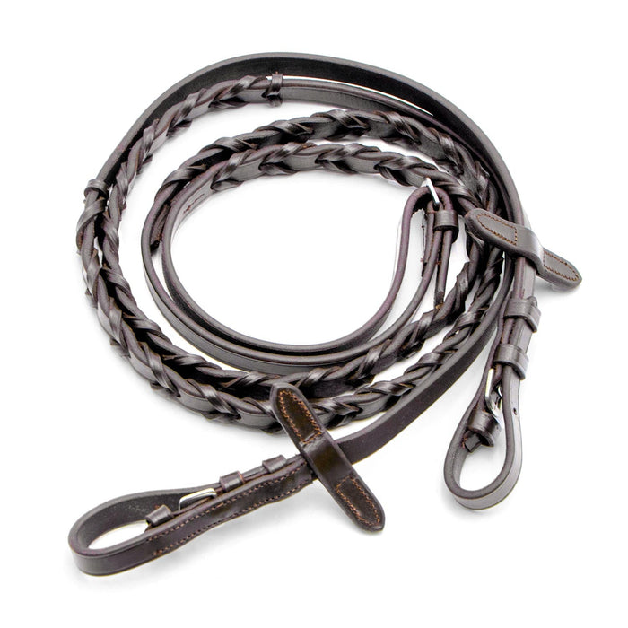 Jeffers Uniquely English Leather Laced Reins, Havana - JEF14X - Hook & Stud Bit Ends - Havana - 1 - 1