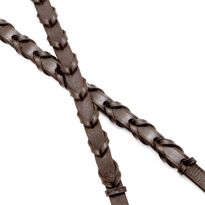 Jeffers Uniquely English Leather Laced Reins, Havana - JEF14Y - Buckle Bit Ends - Havana - 1 - 5