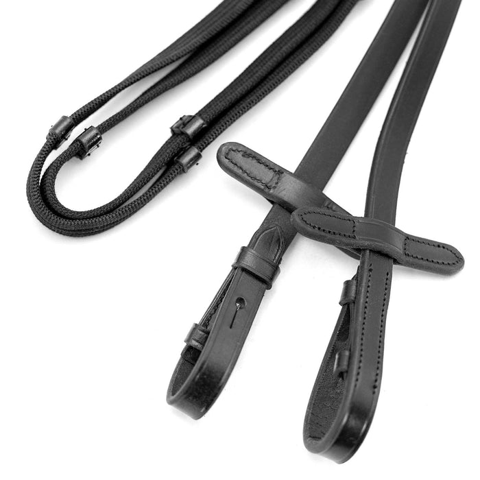 Jeffers Uniquely English Leather Web Reins for Horses - JEF15B - Black - 1 - 2