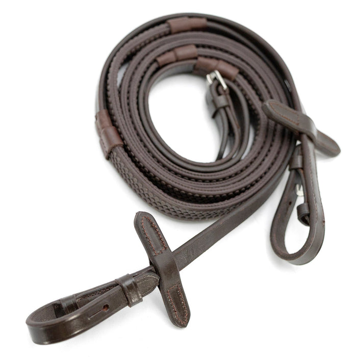 Jeffers Uniquely English Rubber Reins – Premium Leather, Non - Slip Grip, 54" for Horse Riding - JEF15D - Havana - 1 - 1
