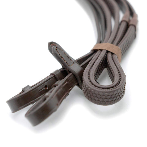 Jeffers Uniquely English Rubber Reins – Premium Leather, Non - Slip Grip, 54" for Horse Riding - JEF15D - Havana - 1 - 2