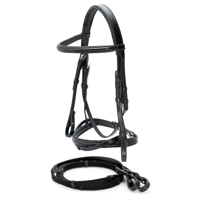 Jeffers Uniquely English "Windsor" Leather Dressage Bridle With Web Reins for Horses - JEF14T - Black - Cob - 1 - 1