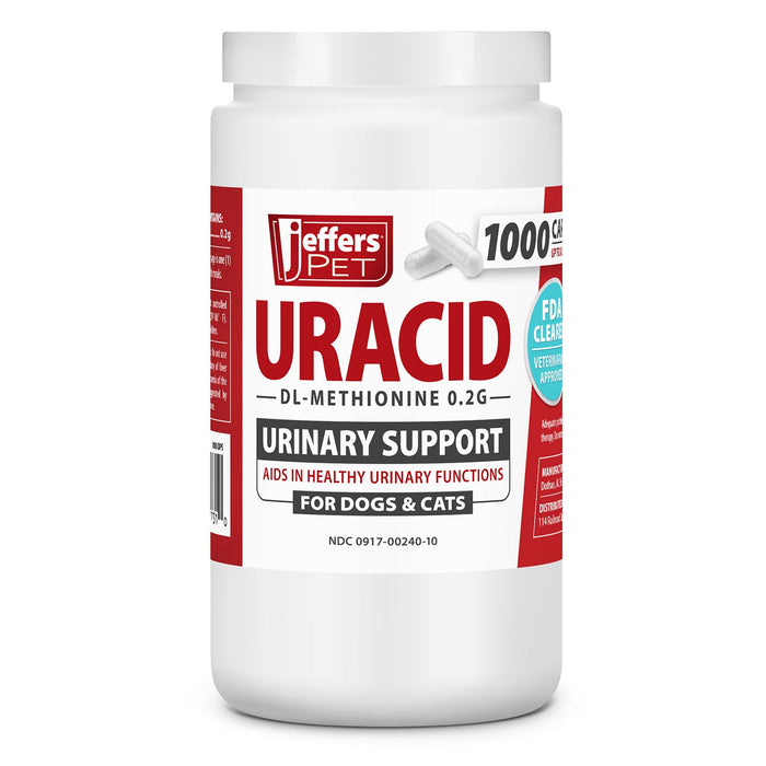 Jeffers Uracid DL - Methionine 0.2g Capsules for Dogs & Cats – Supports Urinary Tract, Reduces Urine Odor, Prevents Stones - JEFBB8 - 1000 Capsules (Up to 333 Day Supply) - 3