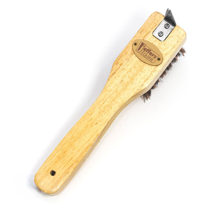 Jeffers Wooden Handle Hoof Pick & Brush, Horse Hoof Cleaning Tool - IA1J - Brown - 8" - Each - 1