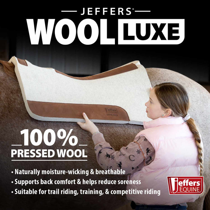 Jeffers WoolLuxe 100% Wool Equine Saddle Pad – Cushioned, Breathable, and Shock - Absorbing - JEF12Z - Cream - 30" x 30" - 3/4" - 11