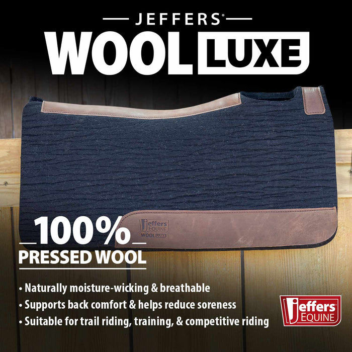 Jeffers WoolLuxe 100% Wool Equine Saddle Pad – Cushioned, Breathable, and Shock - Absorbing - JEF13A - Black - 30" x 30" - 3/4" - 51