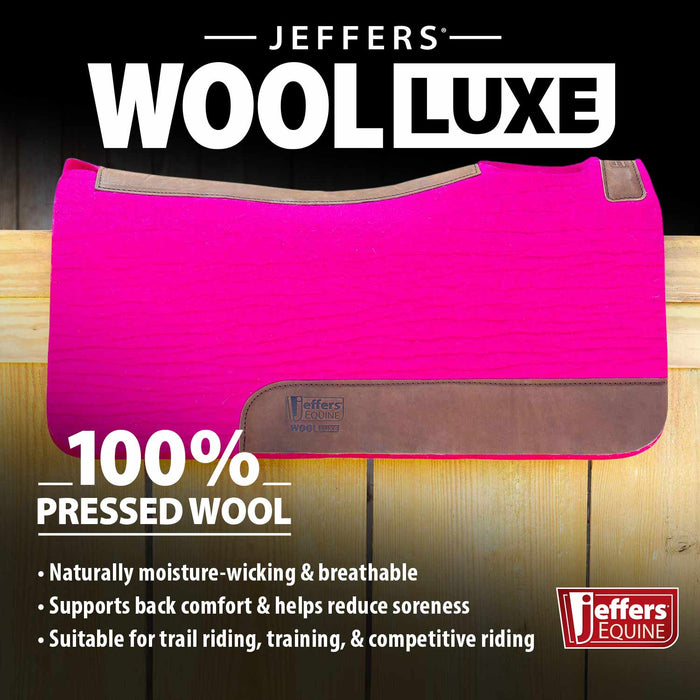 Jeffers WoolLuxe 100% Wool Equine Saddle Pad – Cushioned, Breathable, and Shock - Absorbing - JEF13B - Pink - 30" x 30" - 3/4" - 23