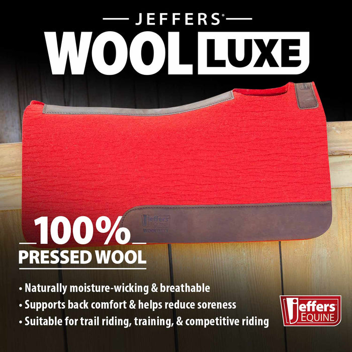 Jeffers WoolLuxe 100% Wool Equine Saddle Pad – Cushioned, Breathable, and Shock - Absorbing - JEF13C - Red - 30" x 30" - 3/4" - 16