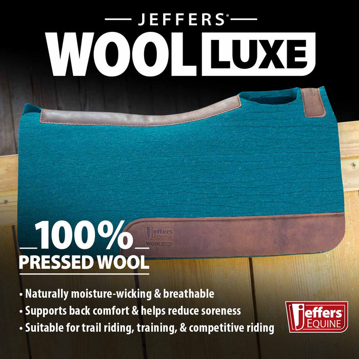 Jeffers WoolLuxe 100% Wool Equine Saddle Pad – Cushioned, Breathable, and Shock - Absorbing - JEF13G - Emerald - 30" x 30" - 3/4" - 45