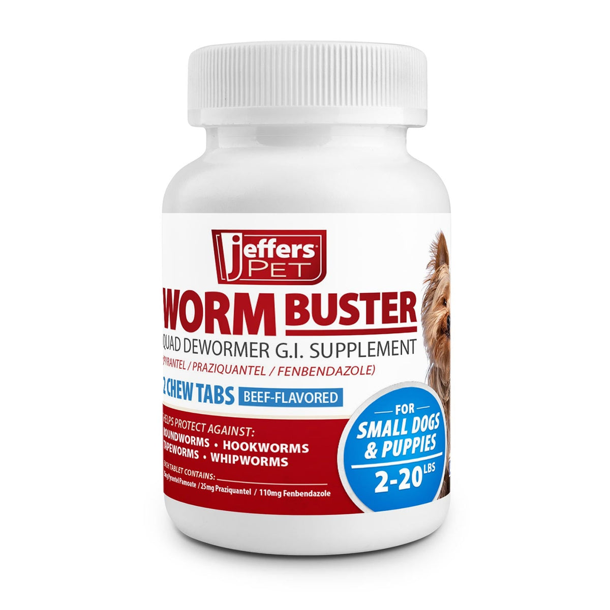 Jeffers Worm Buster Dog Dewormer Flavored Tablets, 12 count