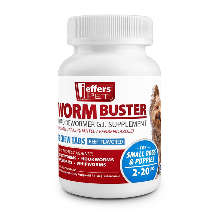 Jeffers Worm Buster Dog Dewormer Flavored Tablets - JEFZVA - For Small Dogs & Puppies (2–20 lbs) - Beef - 12 tabs - 4