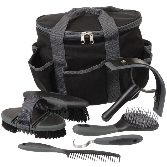 Great Grips 6 Piece Horse Grooming Kit w/ Bag - Black  