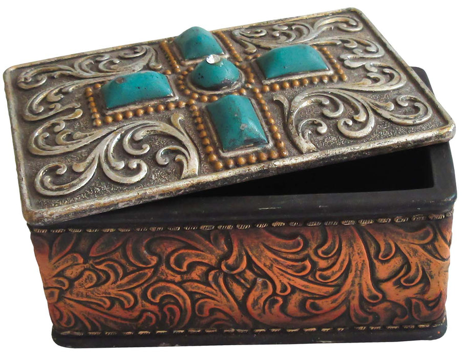 Turquoise Stones Jewelry & Trinket Box - Turquoise Cross Jewelry & Trinket Box  